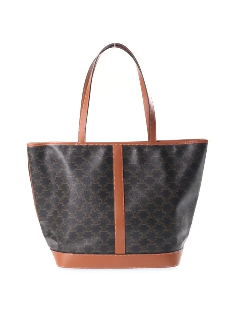 Celine Medium Cabas Triomphe Canvas Leather Tote Bag Brown